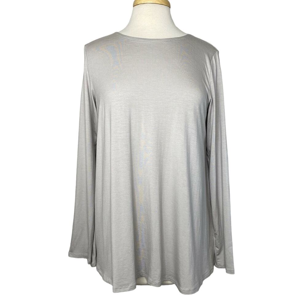 EILEEN FISHER *NEW* Slate Gray Fine Jersey Knit Jewel Neck Top Medium #F9FTJ